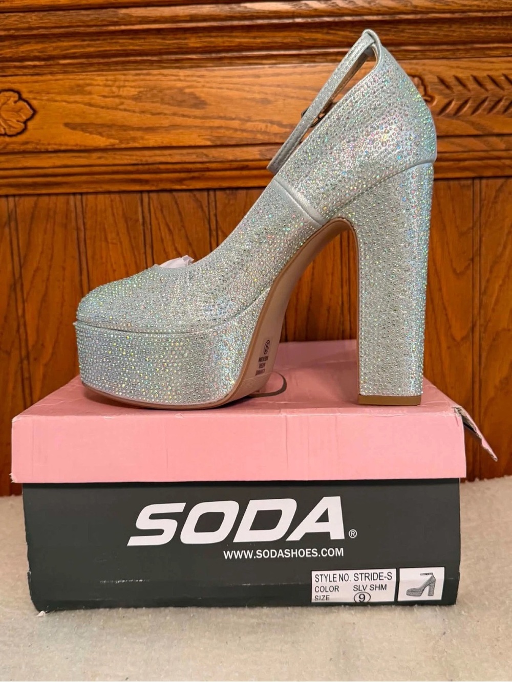 Soda Iridescent Silver Sparkle Platform Mary Jane Heels